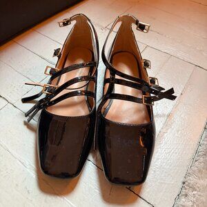 Black Strappy Patent Leather Ballet Flats